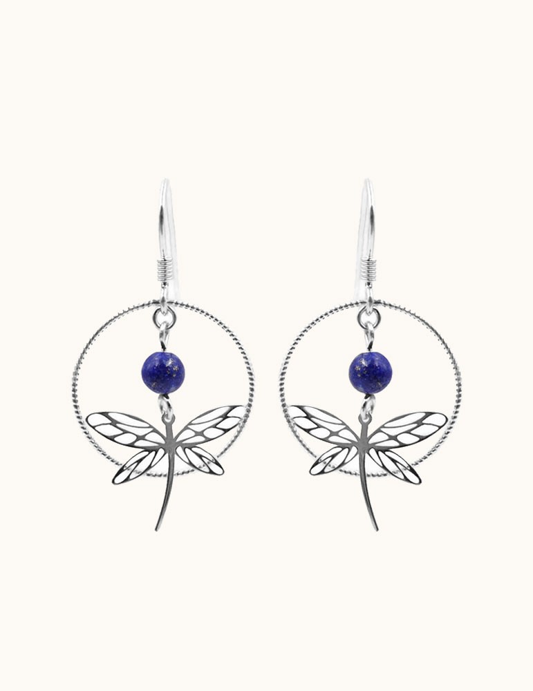 Boucles d'oreilles Lapis lazuli et Libellule en Argent 925 Aloe Bijoux