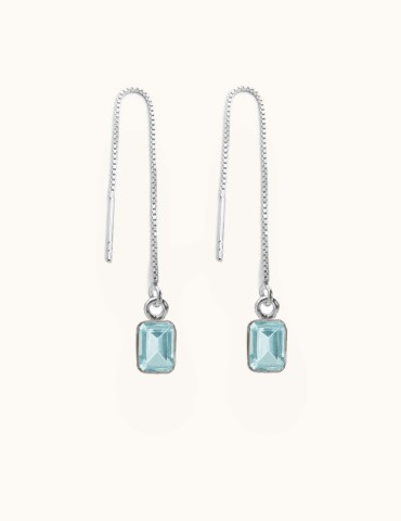 Boucles d'oreilles Topaze bleue sur chaîne longue Aloe Bijoux