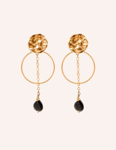 Boucles d'oreilles Pastille martelée et Onyx Aloe Bijoux