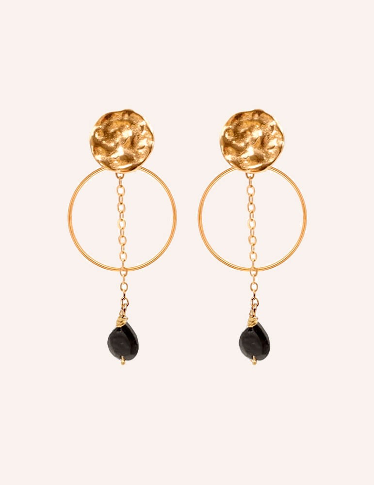 Boucles d'oreilles Pastille martelée et Onyx Aloe Bijoux