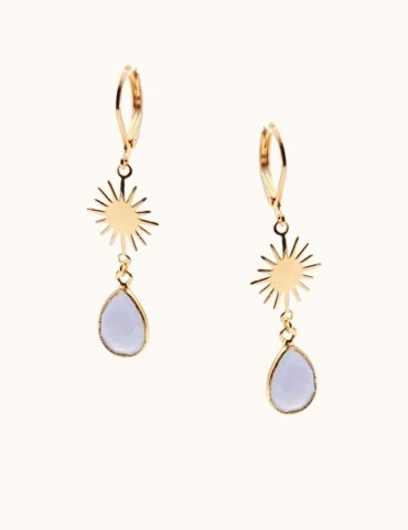 Boucles d'oreilles soleil Calcédoine bleue en plaqué or Aloe Bijoux