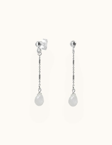 Boucles d'oreilles pendantes gouttes pierre de lune - Yzée Aloe Bijoux