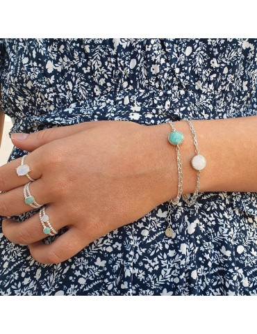 Bracelet en argent, Amazonite ou pierre de lune - Juliette Aloe Bijoux