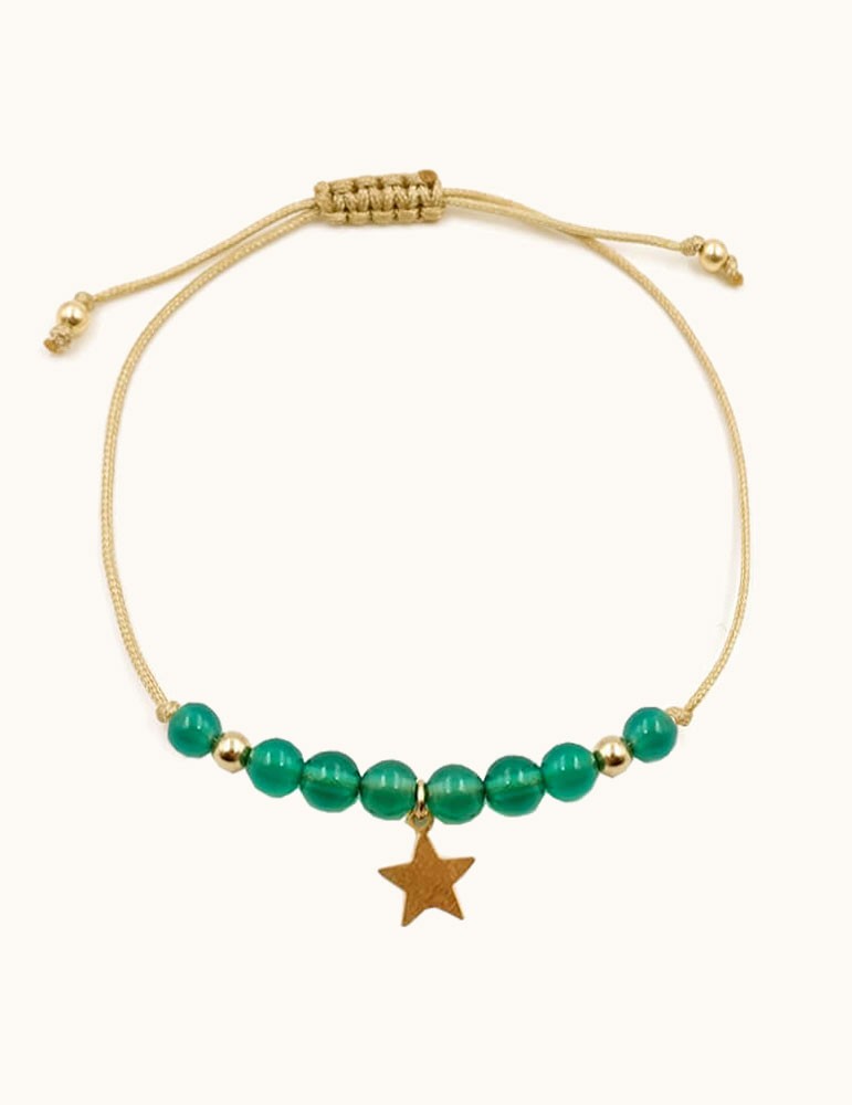 Bracelet cordon agate verte étoile Plaqué or