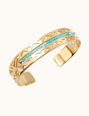 Manchette avec Amazonite 2 mm en Plaqué or - Aloé Aloe Bijoux