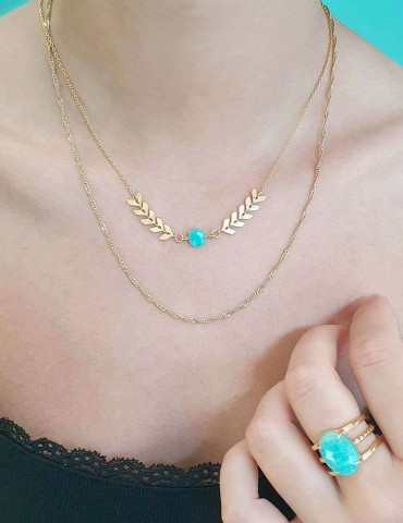 Collier chevron Amazonite carrée en Plaqué or - Antica Colliers