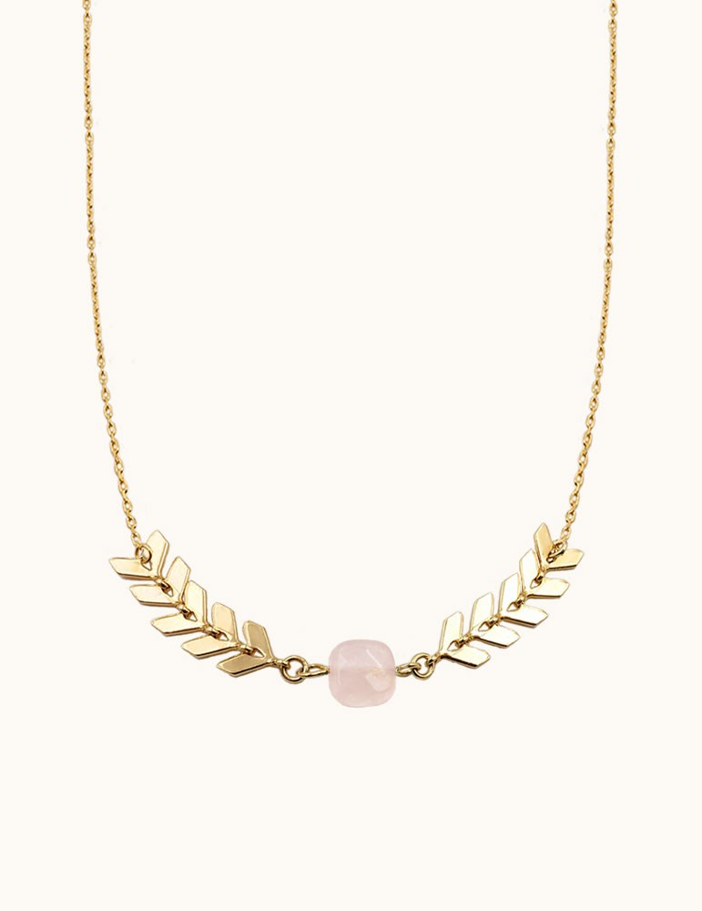 Collier chevron Quartz rose carré en Plaqué or - Antica