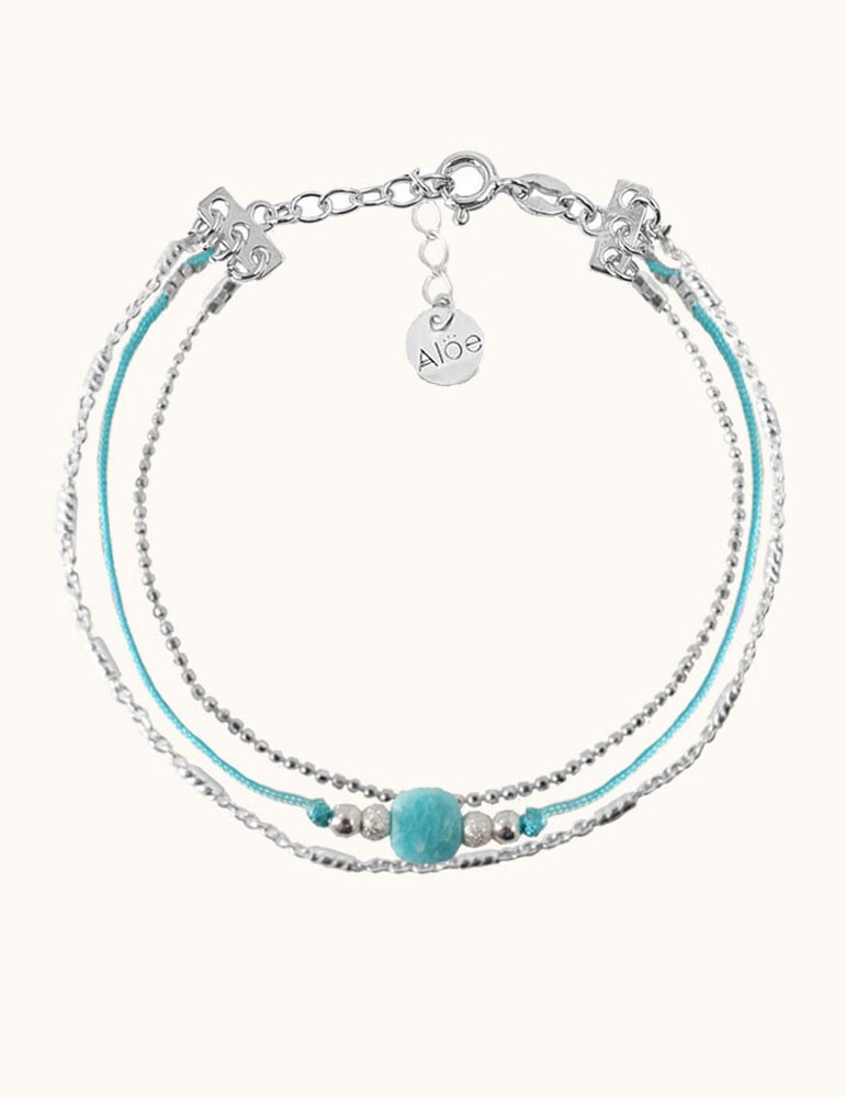 Bracelet Amazonite carrée et Argent 925 - Cassipoée Aloe Bijoux