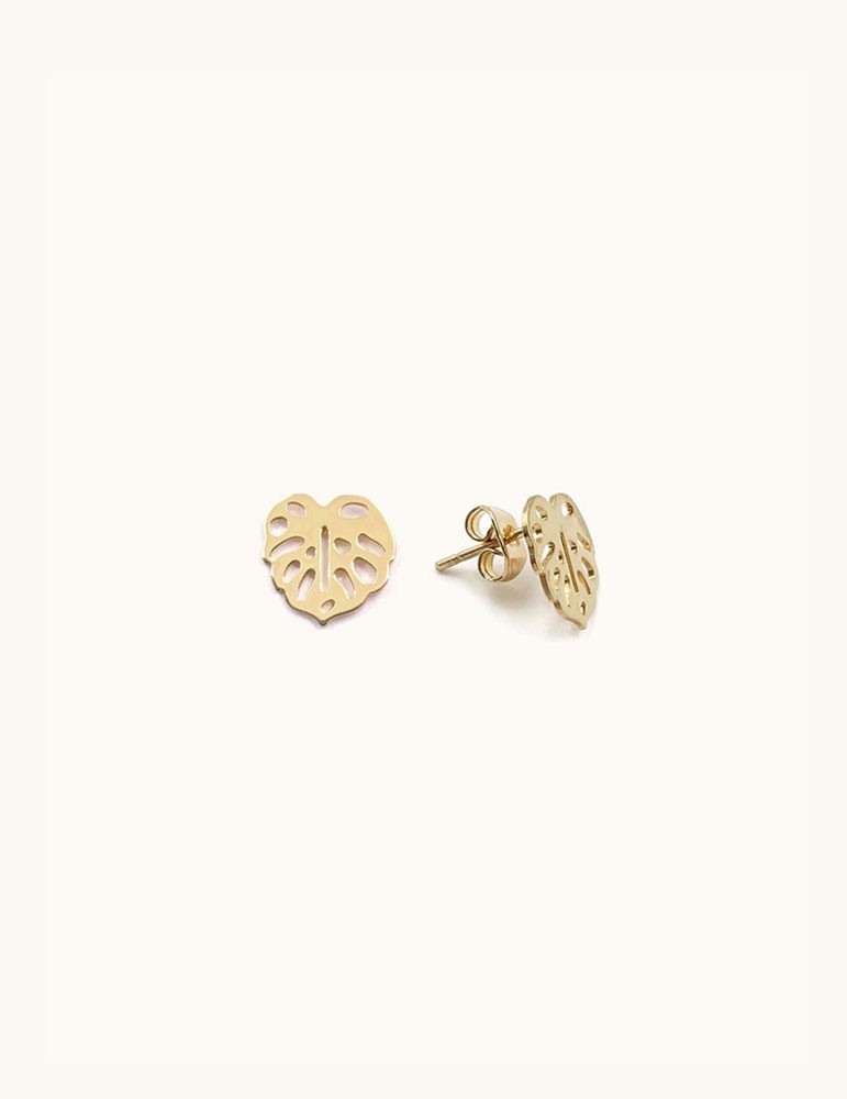 Boucles d'oreilles puces Monstera en Plaqué or Aloe Bijoux