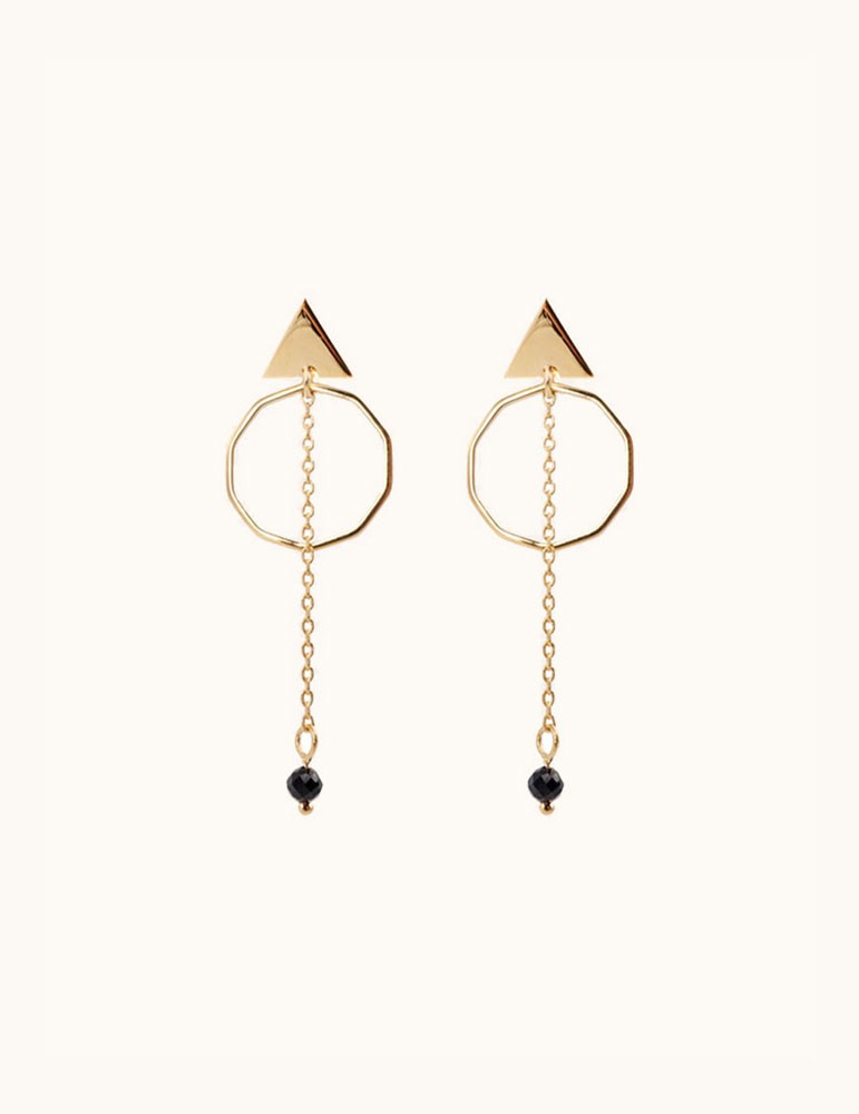 Boucles d'oreilles Triangle et Spinelle noir Aloe Bijoux