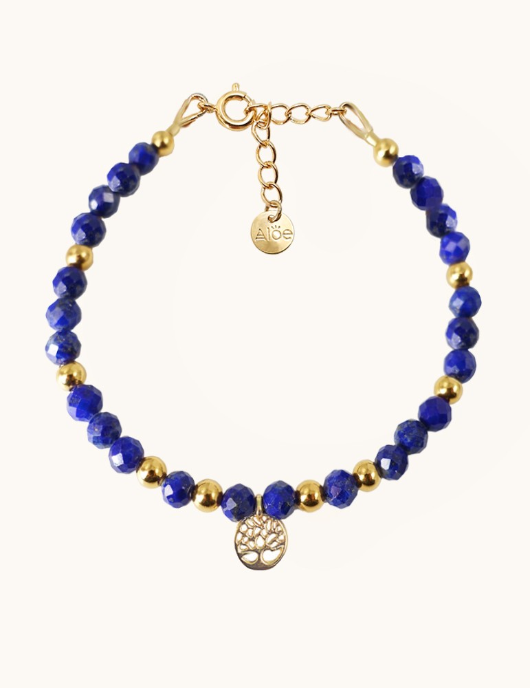Bracelet Lapis Lazuli et Arbre de vie en plaqué or