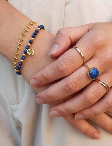 Bracelet Lapis Lazuli et Arbre de vie en plaqué or Aloe Bijoux