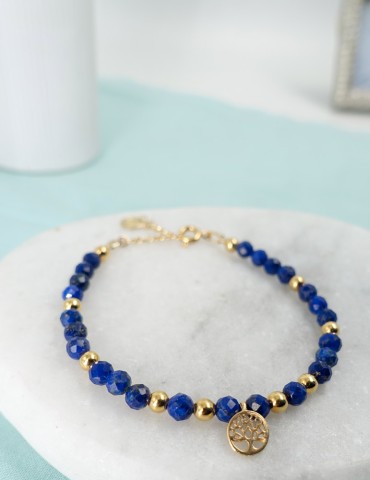 Bracelet Lapis Lazuli et Arbre de vie en plaqué or Aloe Bijoux