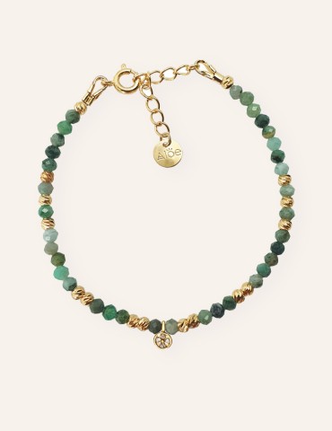 Bracelet Émeraude et Pastille Zircon en Plaqué Or Aloe Bijoux