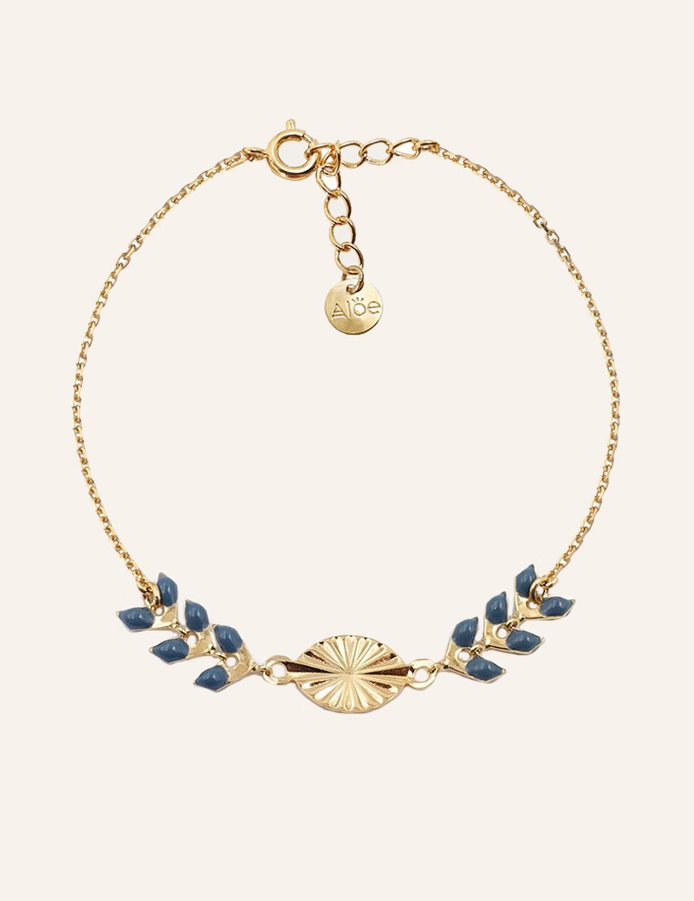 Bracelet "epi et soleil" laque bleue en plaqué or