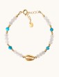 Bracelet Perle de lune et Turquoise Motif Coquillage en plaqué or