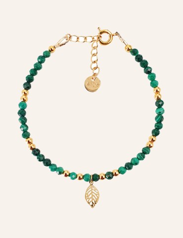 Bracelet Malachite et feuille en plaqué or Aloe Bijoux