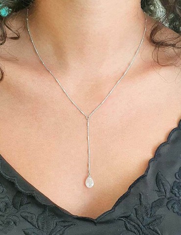 Collier Y en Argent Pierre de lune - Yzée Aloe Bijoux