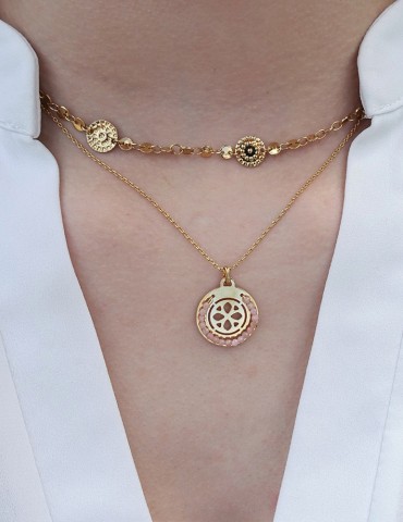 Collier cercle en pierre de soleil et Plaqué or Aloe Bijoux