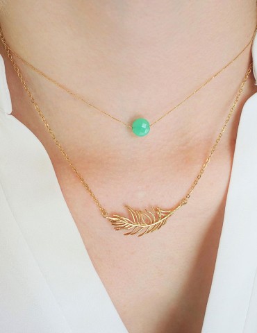 Collier Chrysoprase ronde en Plaqué or Aloe Bijoux