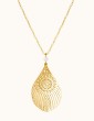 Collier Grande plume de paon avec Pierre de lune en Plaqué or Aloe Bijoux
