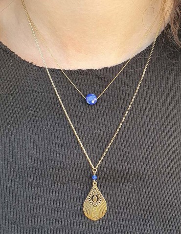 Collier Plume de paon en plaqué or et lapis lazuli Colliers