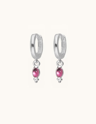 Boucles d'Oreilles Créoles en Argent avec Tourmaline rose Aloe Bijoux