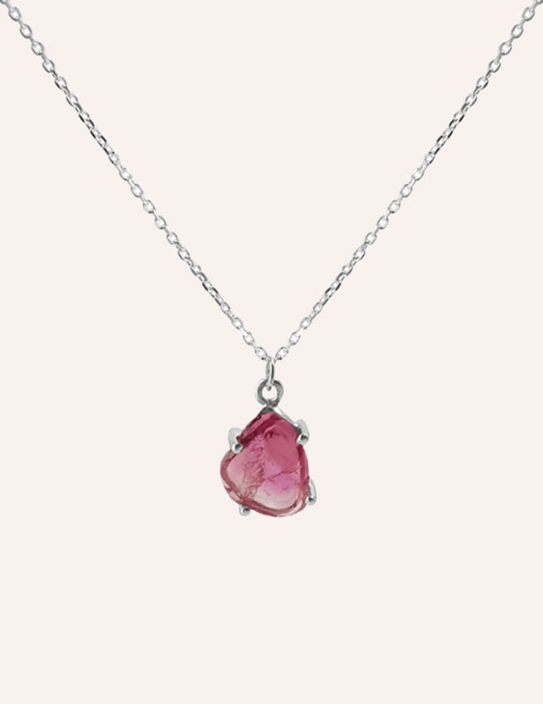 Collier en Argent 925 avec Tourmaline Rose Brute Naturelle Aloe Bijoux