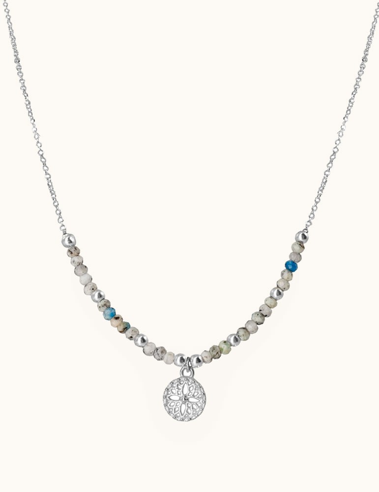 Collier médaille rosas en argent 925 et granite azurite Aloe Bijoux