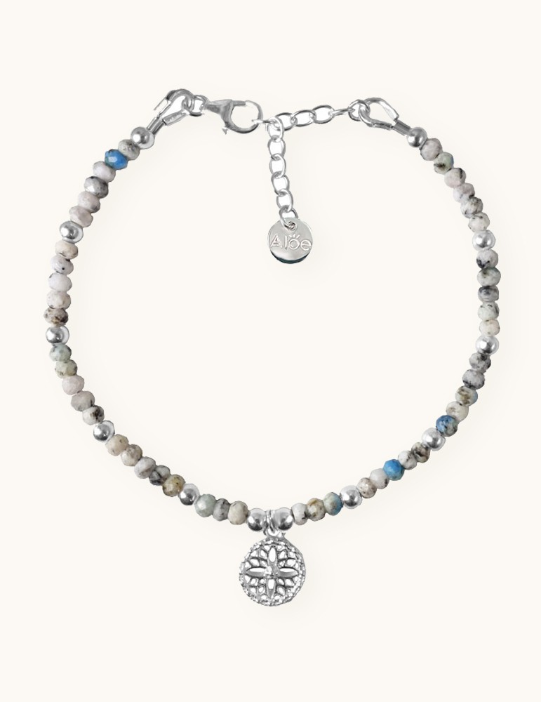 Bracelet en Argent 925 avec Médaille Rosas et Granite Azurite Aloe Bijoux