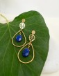 Boucles d'oreilles pendantes Feuille ajourée et Lapis lazuli en Plaqué or Aloe Bijoux