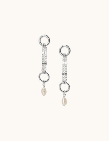Boucles d'oreilles chaînes en argent et perle d'eau douce - Lisa Aloe Bijoux