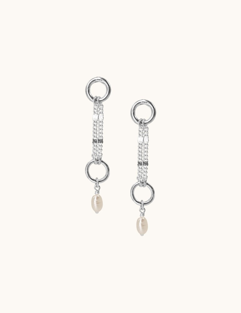Boucles d'oreilles chaînes en argent et perle d'eau douce - Lisa Aloe Bijoux