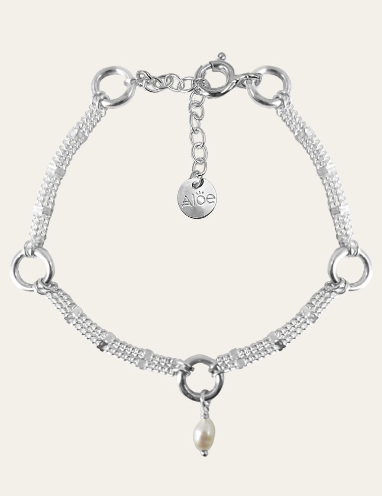 Bracelet Gourmette Double Chaîne en Argent avec Perle de Culture - Lisa Aloe Bijoux