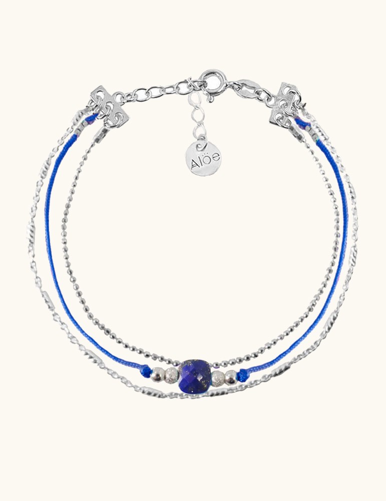 Bracelet Lapis lazuli carrée et Argent 925 - Cassiopée Aloe Bijoux