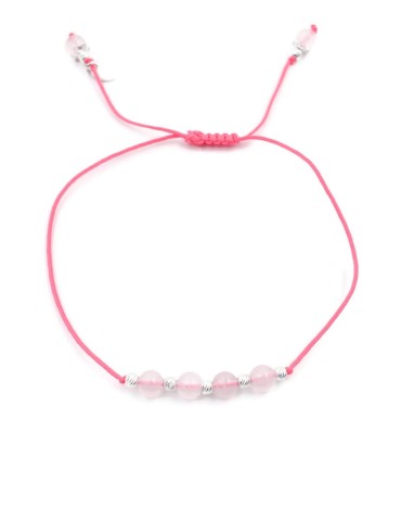 Bracelet Cordon perles Quartz rose et Argent 925 - Olga Aloe Bijoux