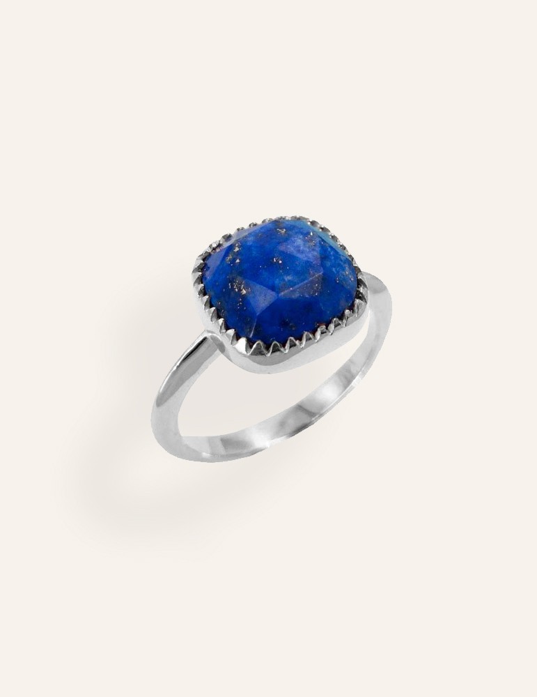 Bague Juliette carré en argent et lapis lazuli Aloe Bijoux