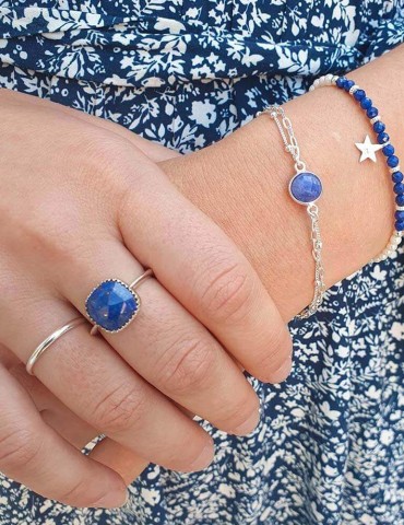 Bague Juliette carré en argent et lapis lazuli Aloe Bijoux