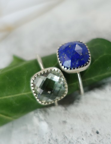 Bague Juliette carré en argent et lapis lazuli Aloe Bijoux