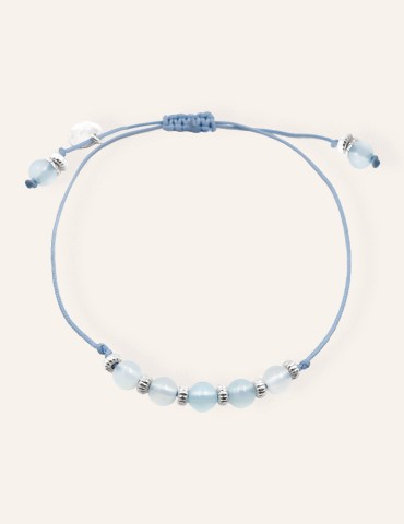 Bracelet Cordon Aigue-marine 4 mm et Argent 925 - Leona Aloe Bijoux