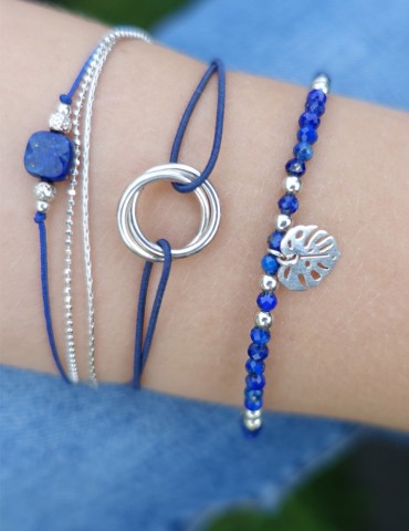 Bracelet Lapis lazuli carrée et Argent 925 - Cassiopée Aloe Bijoux