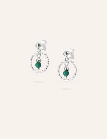 Boucles d'oreilles cercles diamantés et malachite - Elena Aloe Bijoux