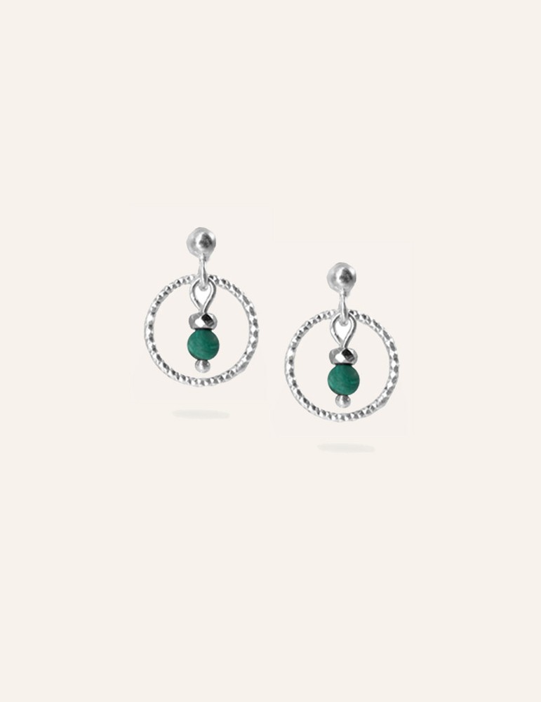 Boucles d'oreilles cercles diamantés et malachite - Elena Aloe Bijoux