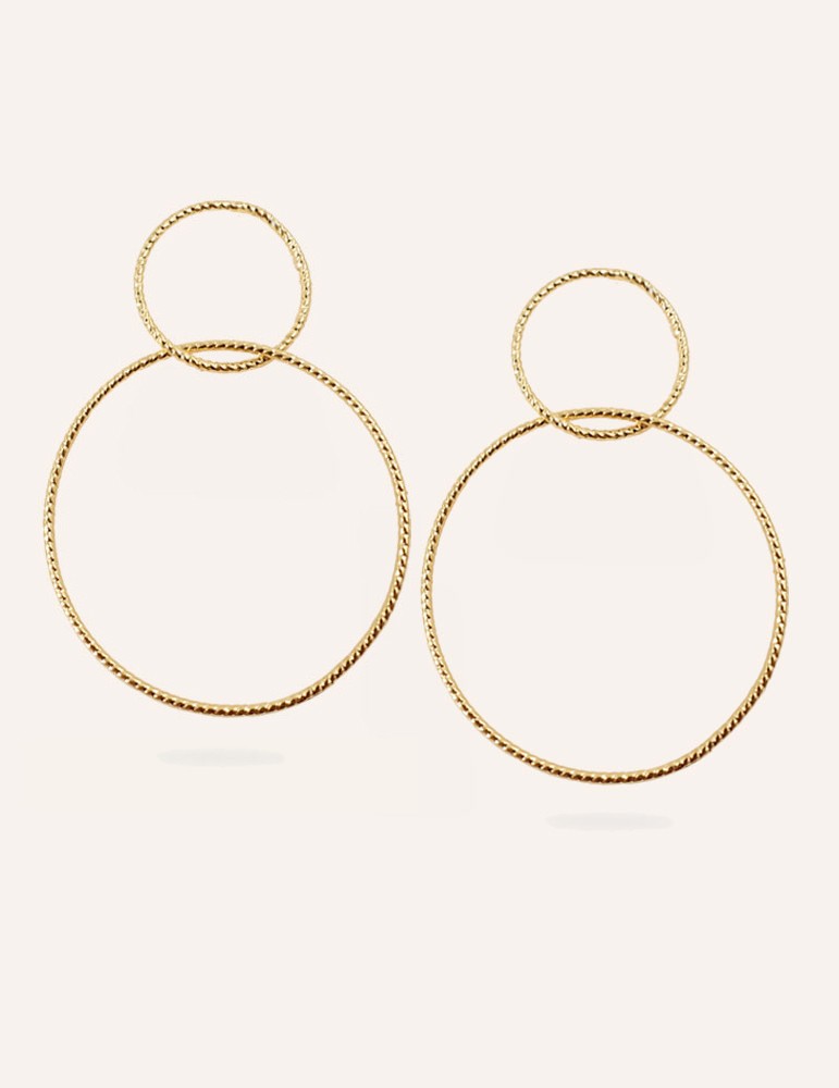 Boucles d'Oreilles Double Anneau en Plaqué Or - Ela Aloe Bijoux