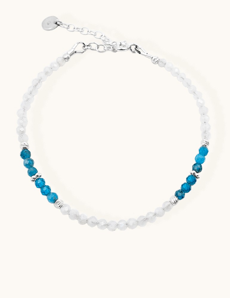 Bracelet perles Pierre de lune, Apatite et Argent 925 - Lali Aloe Bijoux