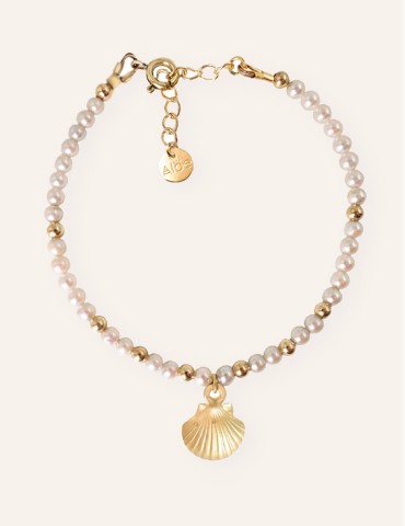 Bracelet perles d'eau douce et coquillage plaqué or - Lina Aloe Bijoux