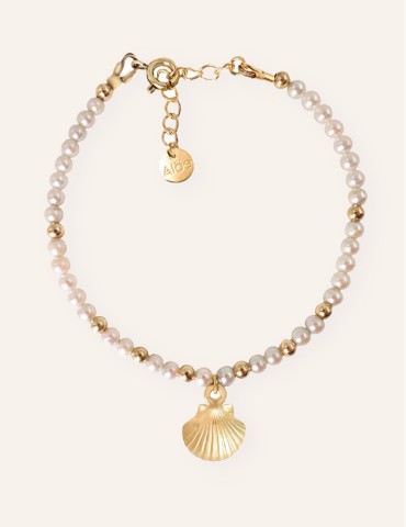 Bracelet perles d'eau douce et coquillage plaqué or - Lina Aloe Bijoux