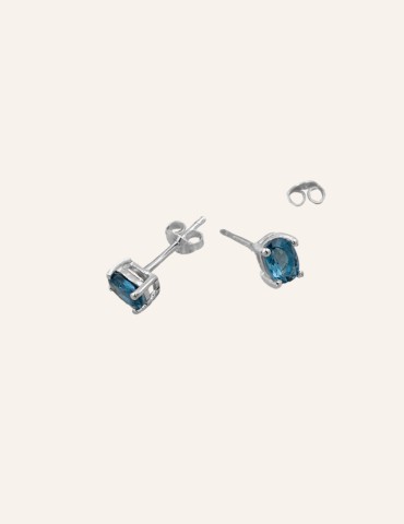 Boucles d'oreilles puce en argent avec topaze bleue Aloe Bijoux