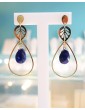 Boucles d'oreilles pendantes Feuille ajourée et Lapis lazuli en Plaqué or Aloe Bijoux