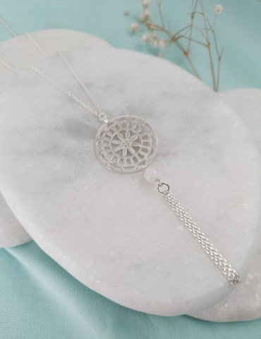 Collier rosas argent pierre de lune - Aura Aloe Bijoux